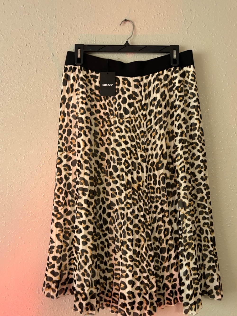 DKNY Leopard Print Circle Skirt with Black Waistband